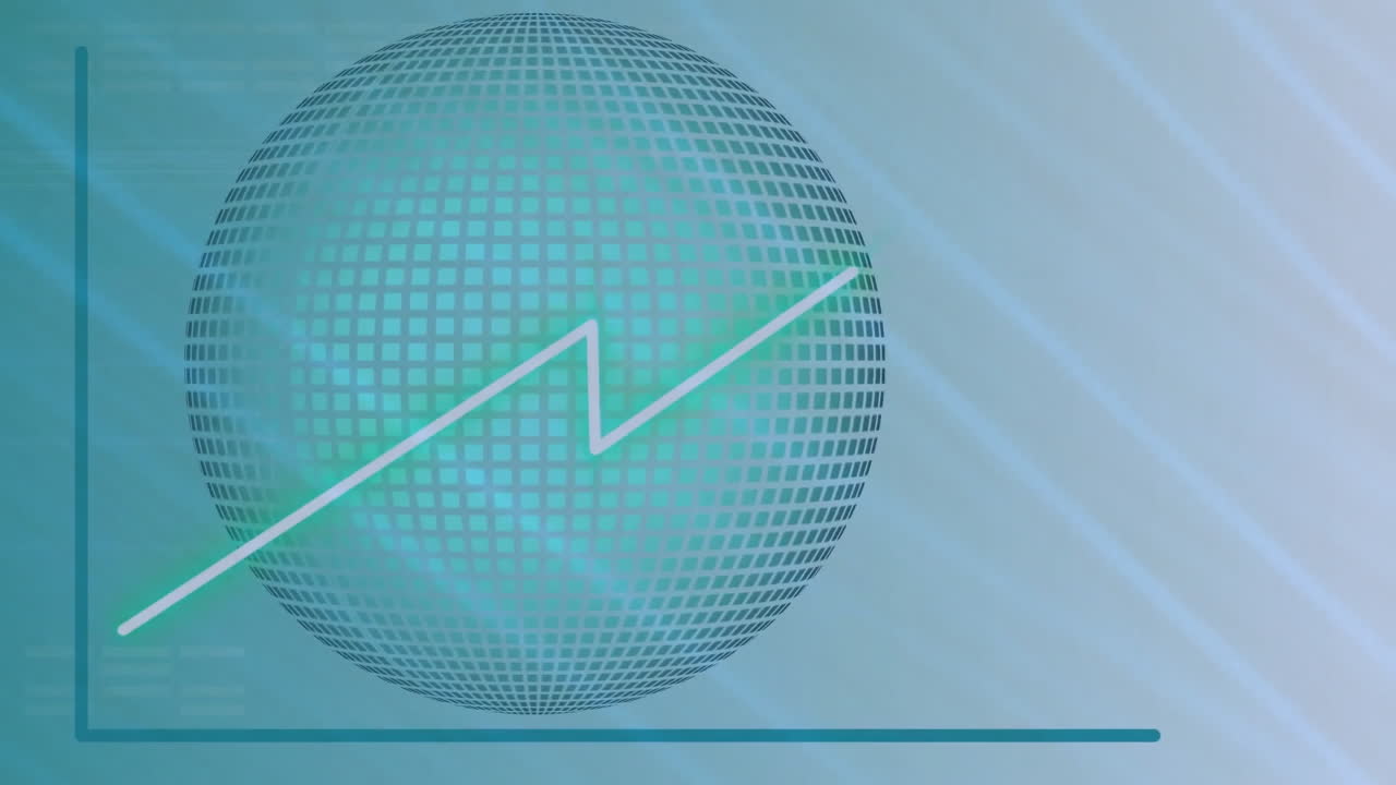 animación de gráfico de línea ascendente sobre el globo con patrón de cuadrícula en fondo azul