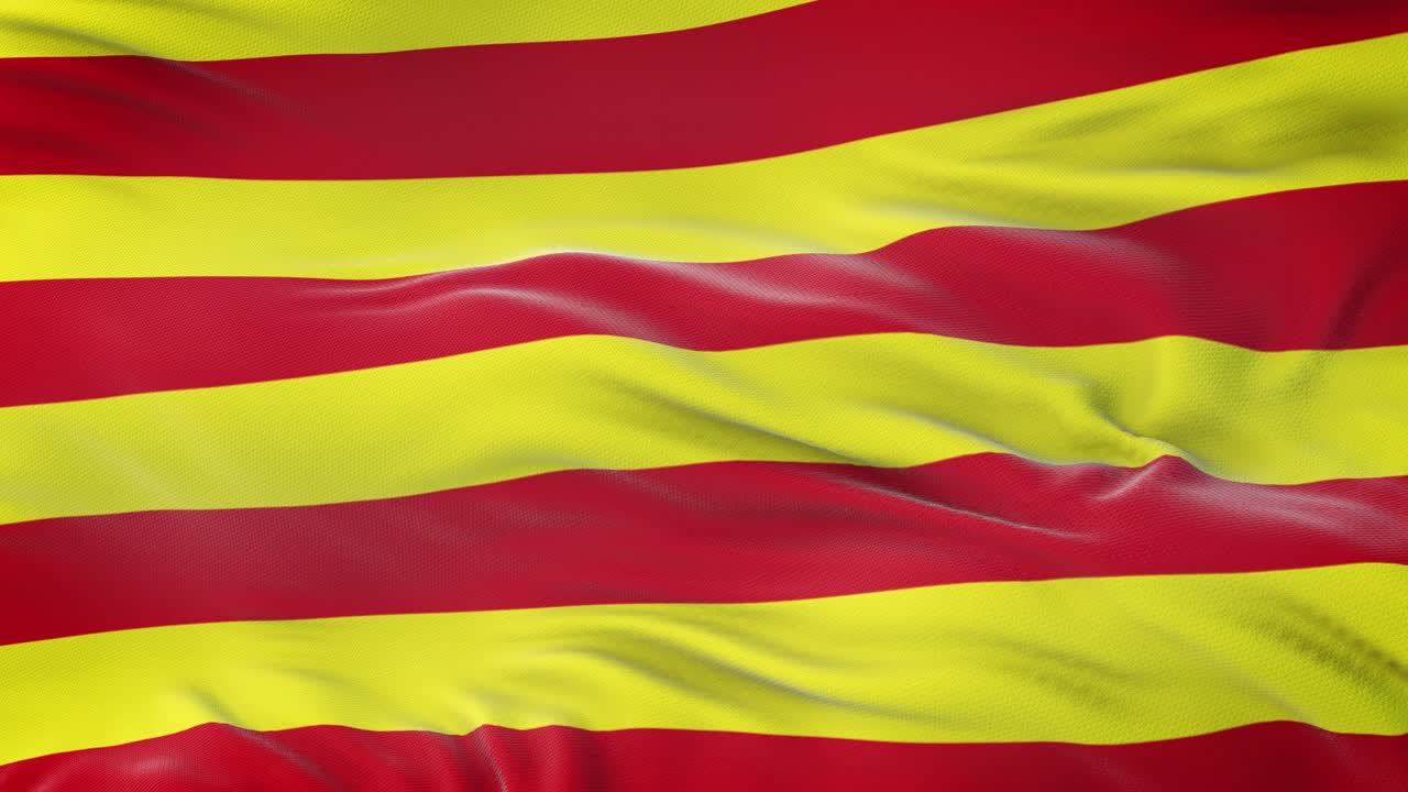 Bandiera della Catalogna (comunità autonoma in Spagna) che sventola al vento con una texture del tessuto altamente dettagliata. Loop continuo.