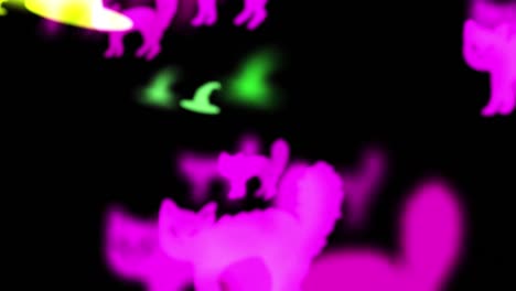 animation of scary halloween falling purple cats over black background