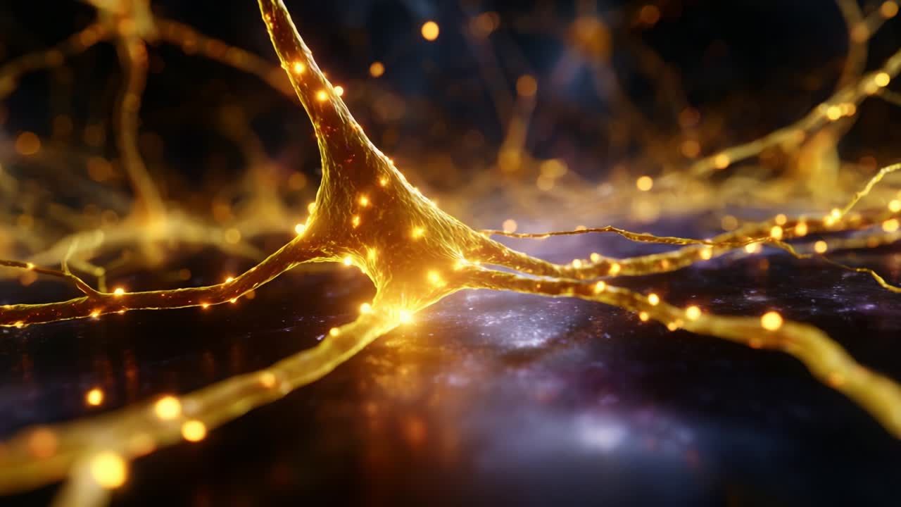 An intricate visualization of glowing neurons showcases the complex and dynamic structure of the nervous system, capturing the beauty of synaptic connections and the transmission of signals