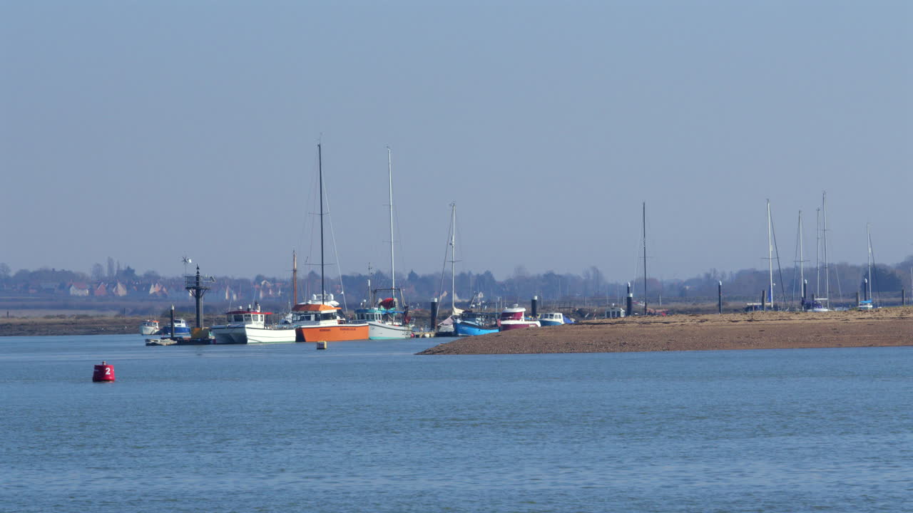 long shot of boats moored at Brightlingsea Creek moorings