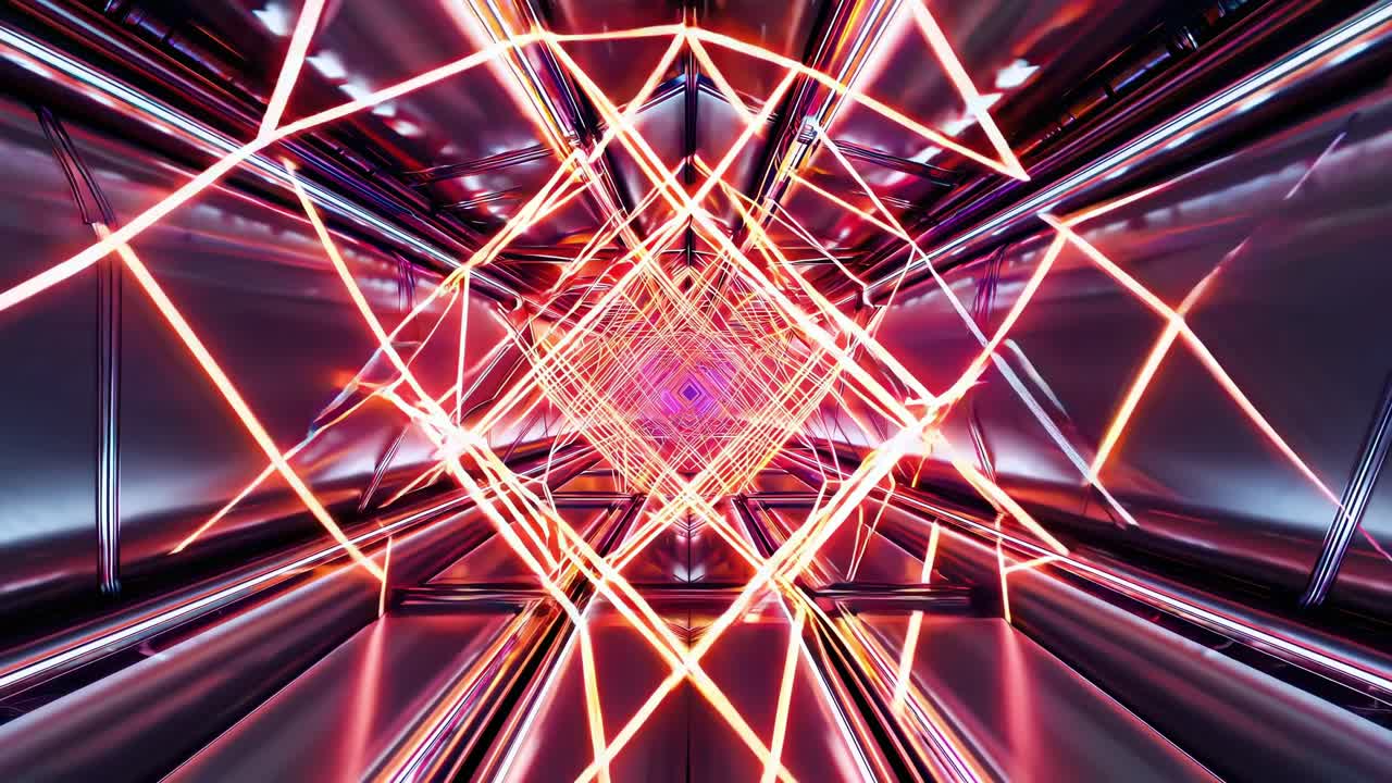 túnel geométrico abstracto con luces de neón