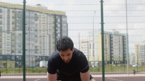 Close-up-view-of-brunet-man-stretching