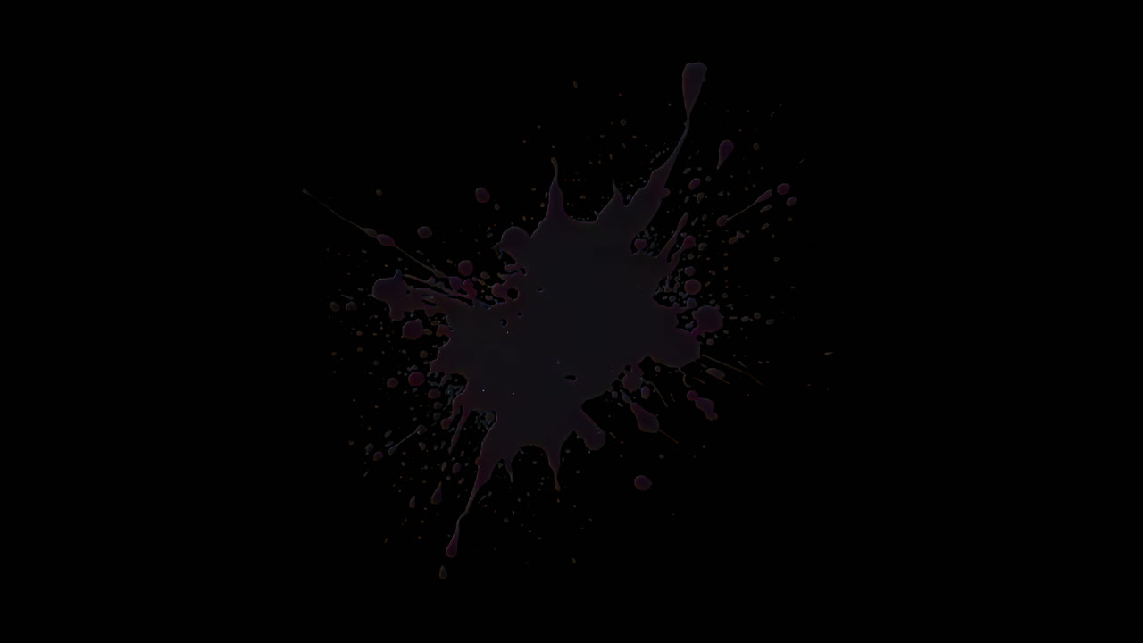 Abstract black ink splatter art animated overlay, transparent 4K video, alpha channel, ProRes 4444