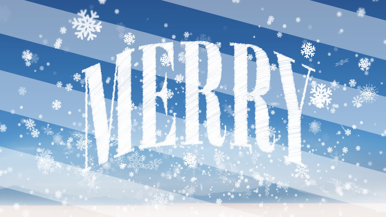 눈이 내리는 것에 대한 즐거운 텍스트의 애니메이션.