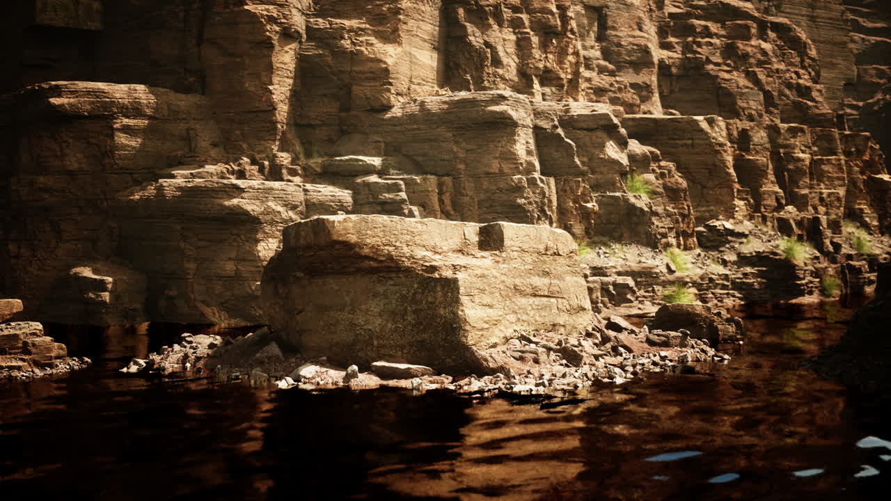 아름다운  ⁇ 은 강과 색 ⁇ 의 모래석의 해안
