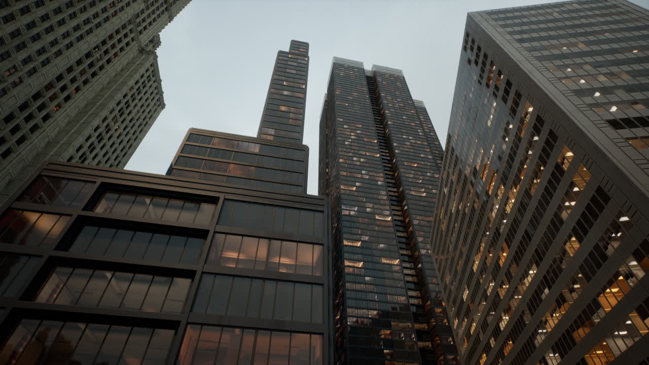 vista de abajo de un rascacielos moderno en el distrito comercial