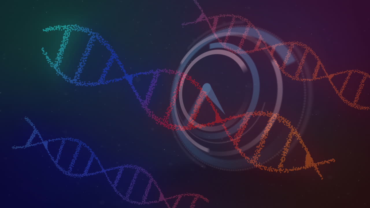 adn y animación de reloj sobre el fondo de gradiente.