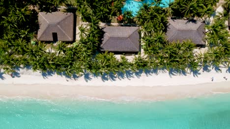 aerial top down of beautiful beach club and turquoise sea