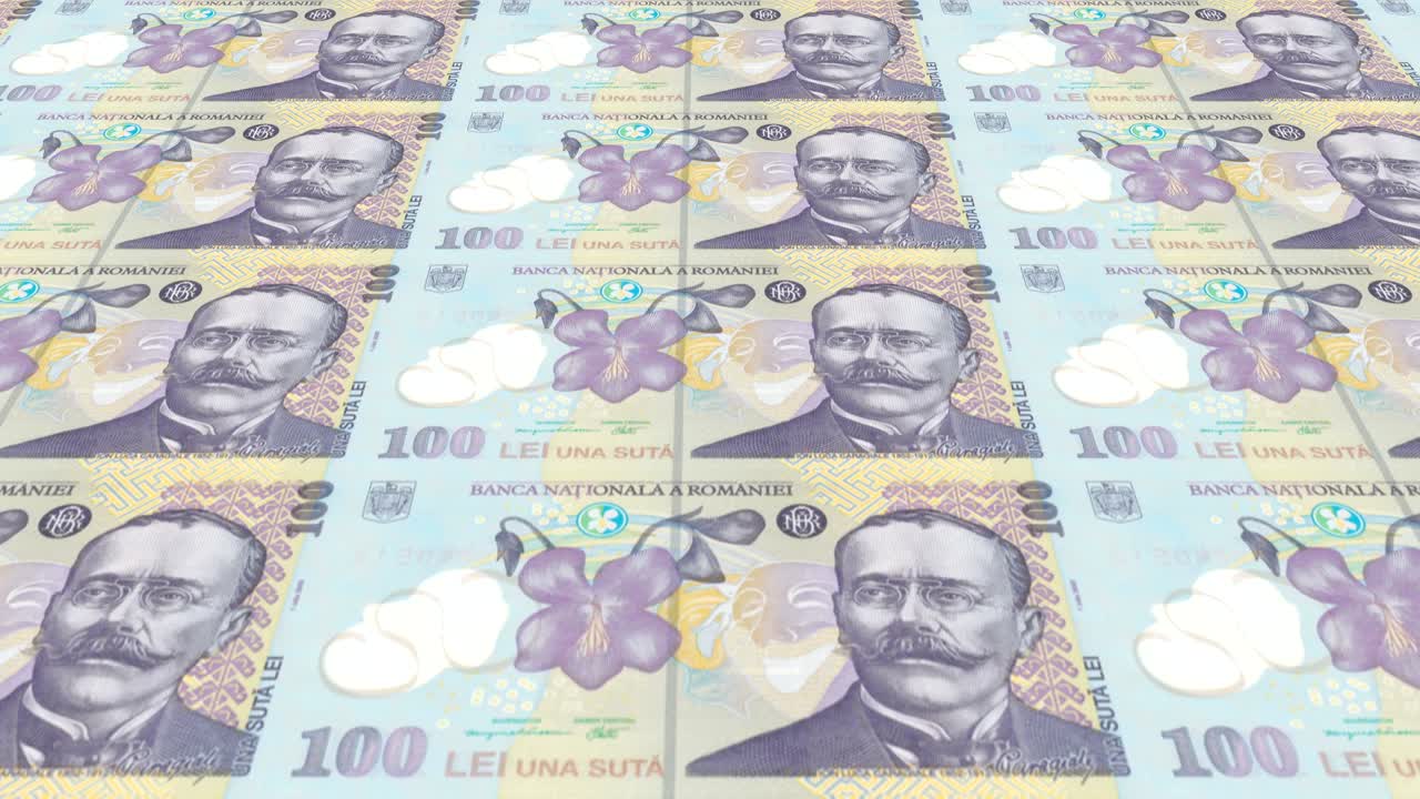 billetes de 100 lei rumanos en circulación, dinero en efectivo