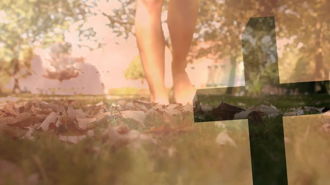 공원에서 백인 여성의 낮은 부분을 가로지르는 크로스 오버의 애니메이션