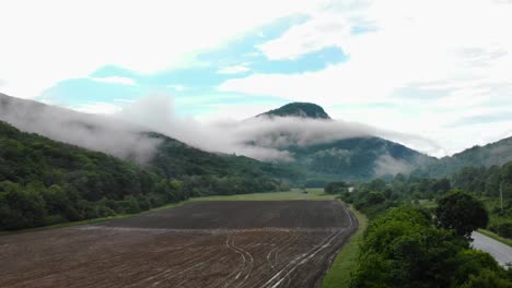 thick fog on lush hill at daytime - wide drone shot