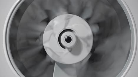 close-up, top-down view of a spinning fan blade in motion, creating a dynamic and abstract visual
