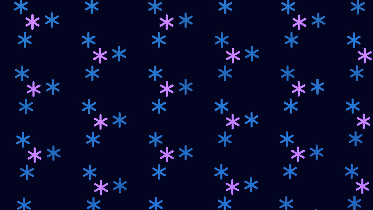 Abstract winter snowflakes pattern in rows on black gradient