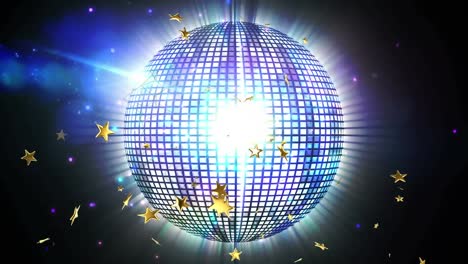 Animation-of-disco-ball-and-stars-on-black-background