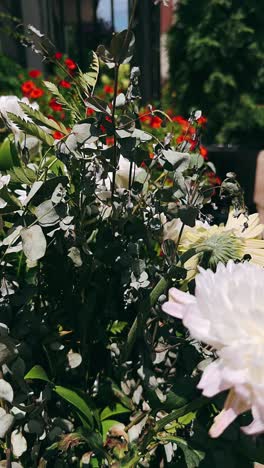 white chrysanthemum and eucalyptus bouquet