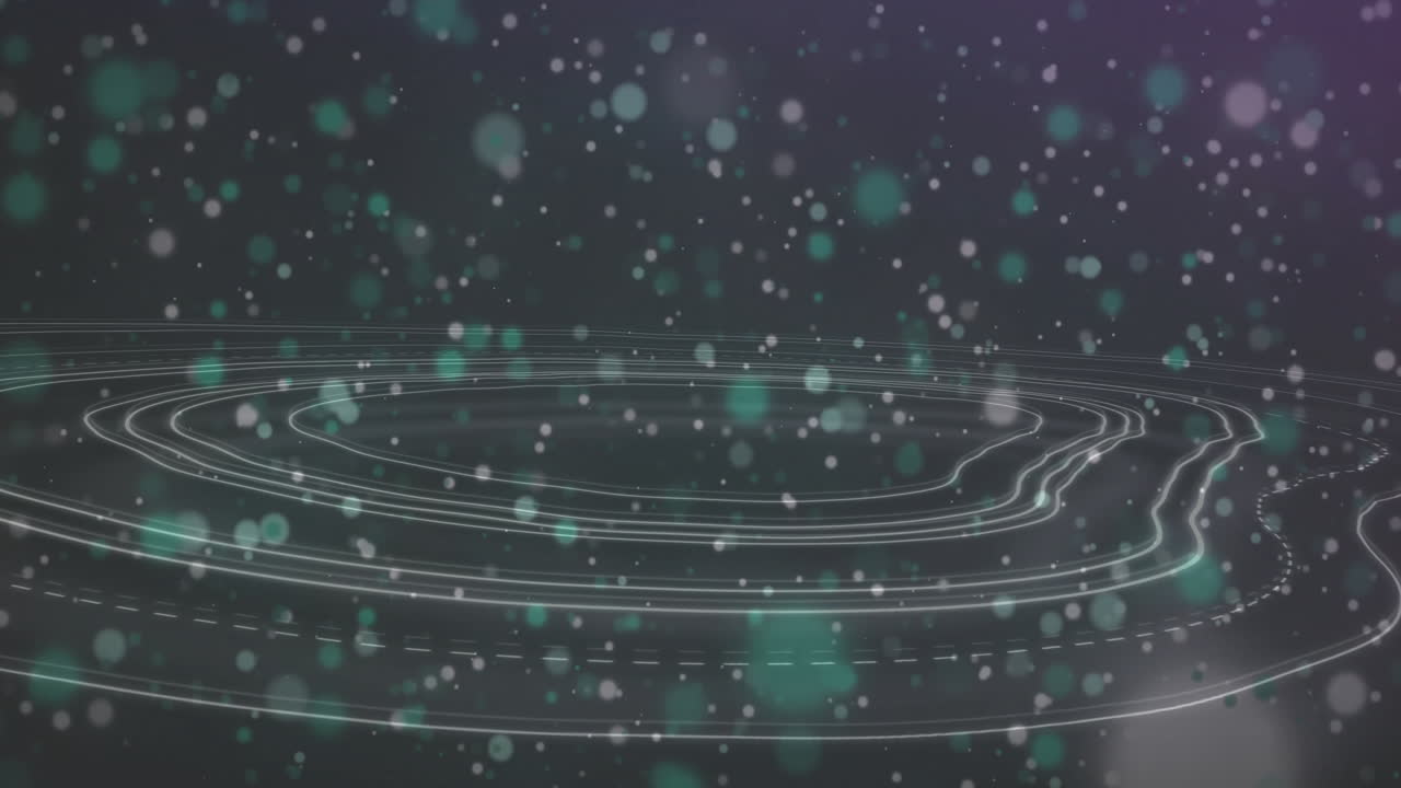 Animation of glowing light spots moving on seamless loop on dark background