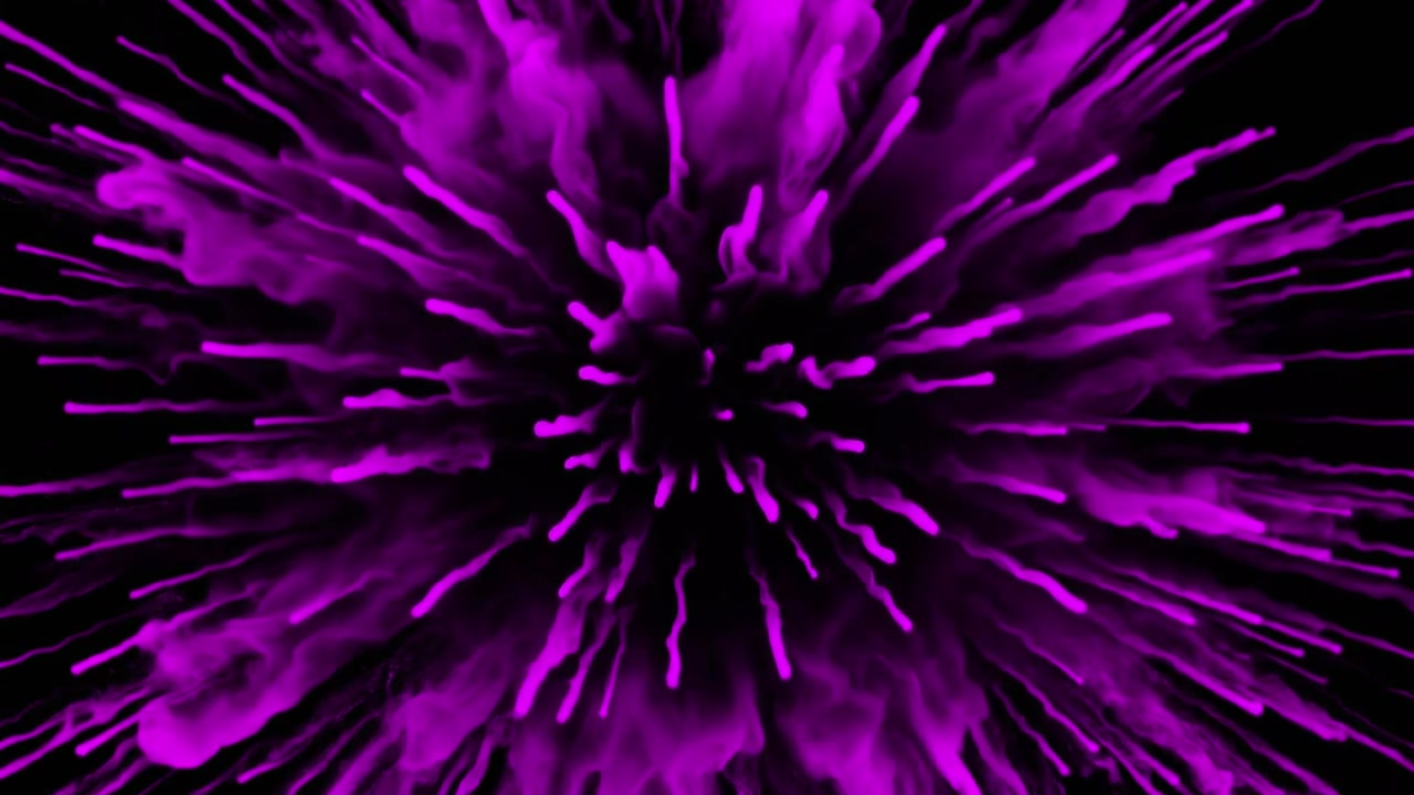 Abstract Purple Particle Explosion Expanding on Black Background