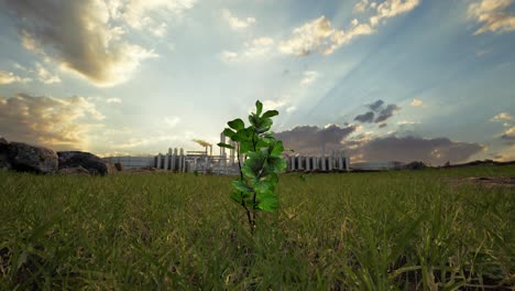 tree and a factory emitting smoke, highlighting environmental issues