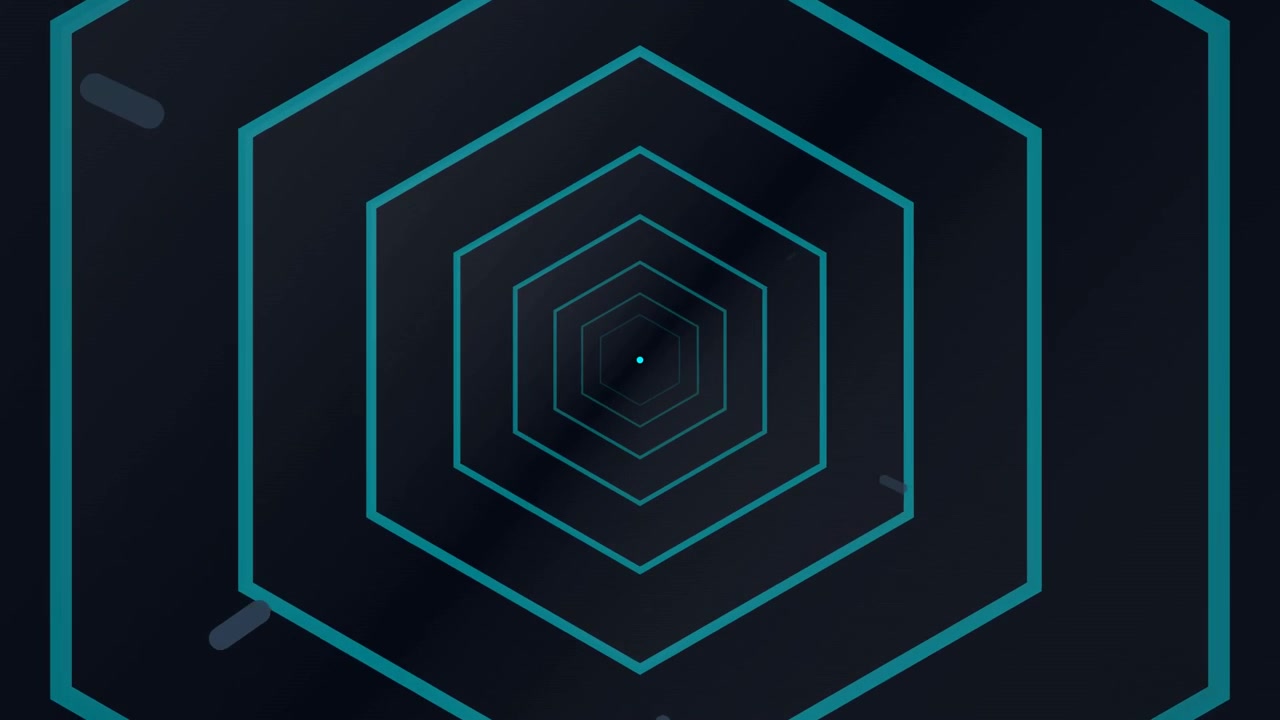 Abstract Tunnel of Glowing Teal Hexagons Moving Forward
