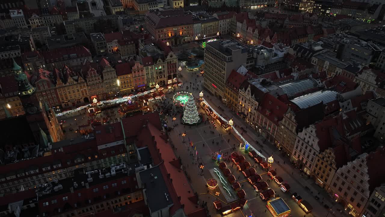 Holiday Spirit Over Wrocław's Market Square: Drone Views