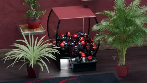 máquina de pelota retro con plantas