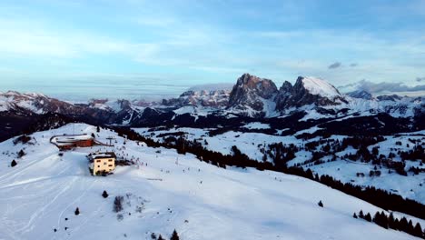 winter scenery in the italian dolomites during sunset