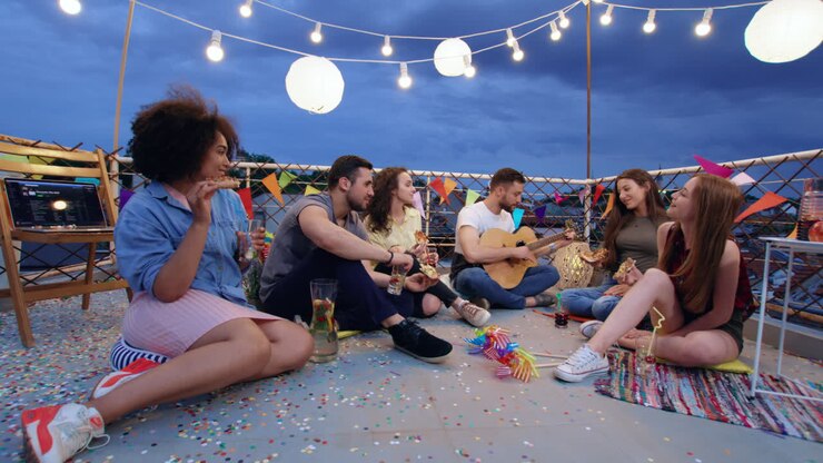 Rooftop Party Friends Celebrate With