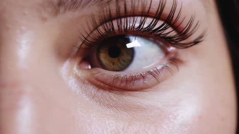close-up of a woman's eyes with makeup and eyelashes