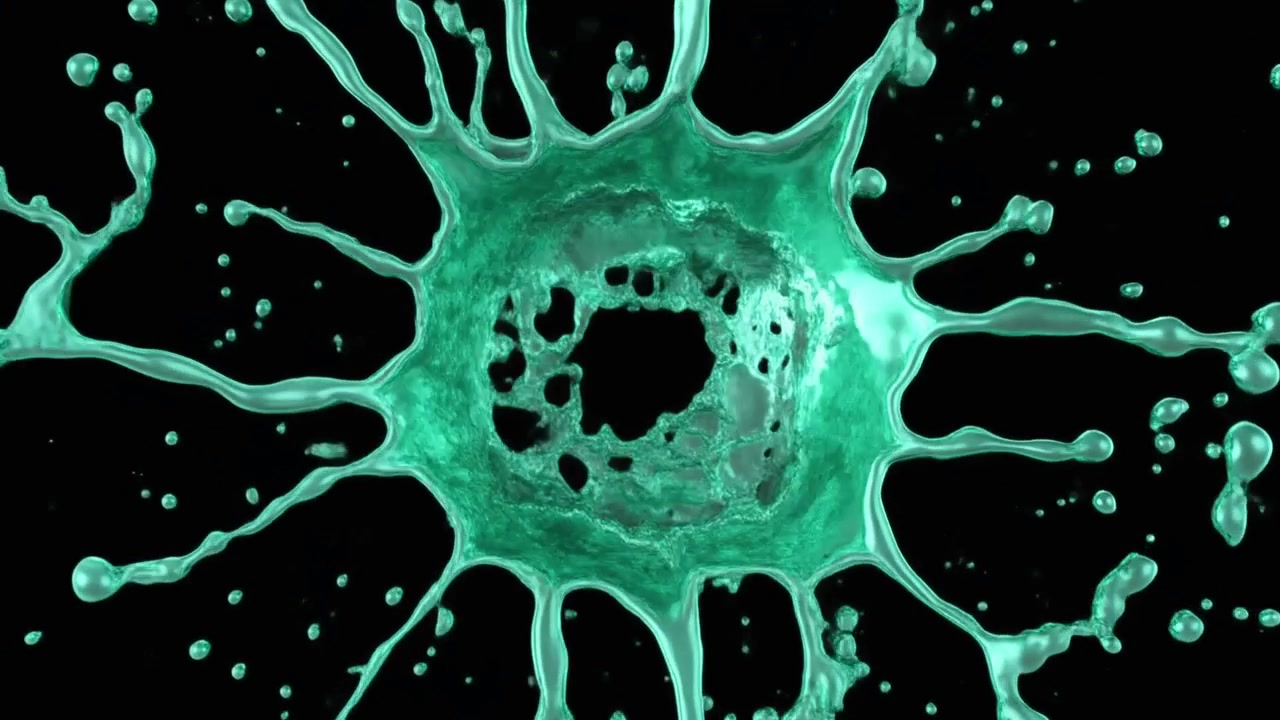 Schizzo di liquido turchese in espansione con movimento circolare