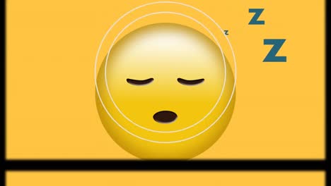 animación digital del efecto del carrete de película sobre el emoji de la cara soñolienta sobre fondo amarillo