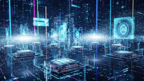 exploring the future of technology: a visual journey through advanced ai and computing innovations depicted in a digital landscape of microchips and data streams