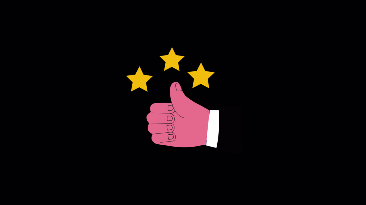 Animated Thumbs Up Hand with Three Stars Rating