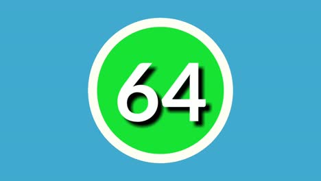 number 64 sixty four sign symbol animation motion graphics on green sphere on blue background,4k cartoon video number for video elements