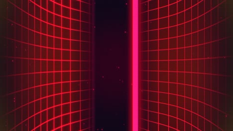 cuadrícula roja de neón retro con estrellas en la galaxia