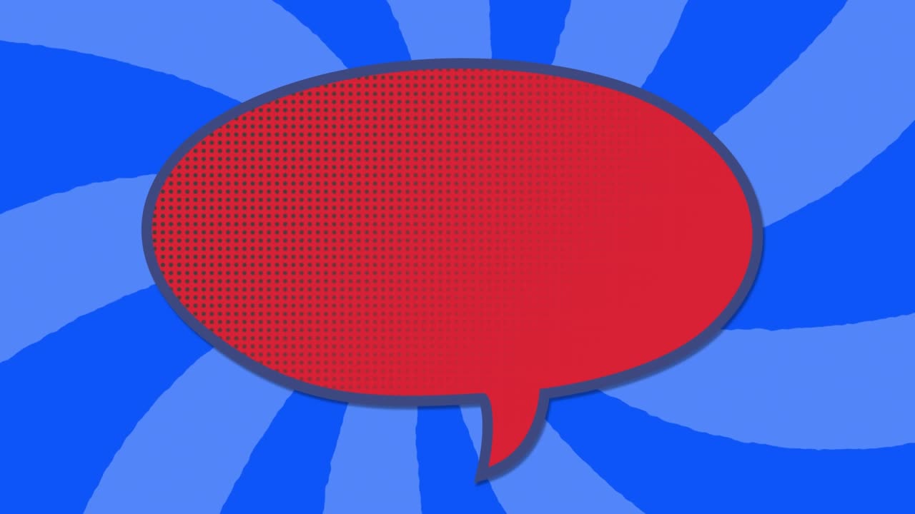 Animazione di una nuvoletta di dialogo su strisce su sfondo blu.