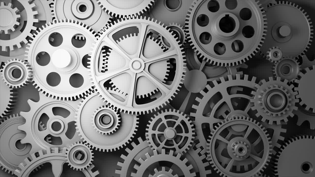 video de fondo industrial con engranajes. animación en 3d.