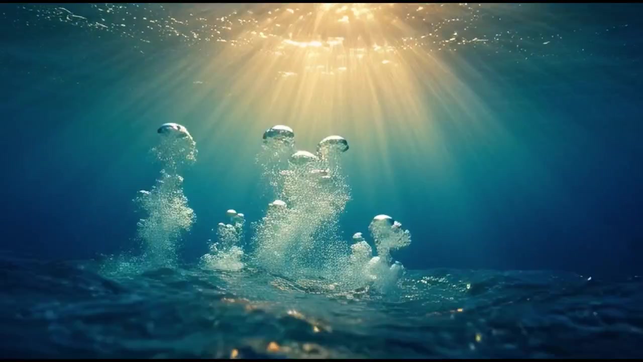 Grande onda oceanica che si infrange e bolle che salgono sott'acqua