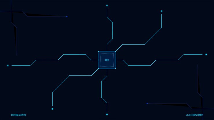 Digital CPU Processor Chip with Expanding Circuitry Animation