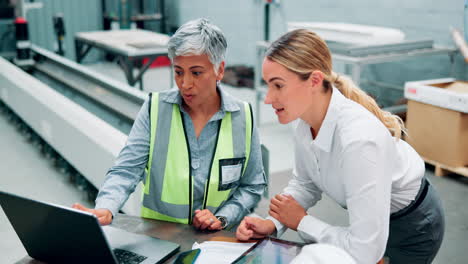 businesswomen collaborating in a manufacturing facility