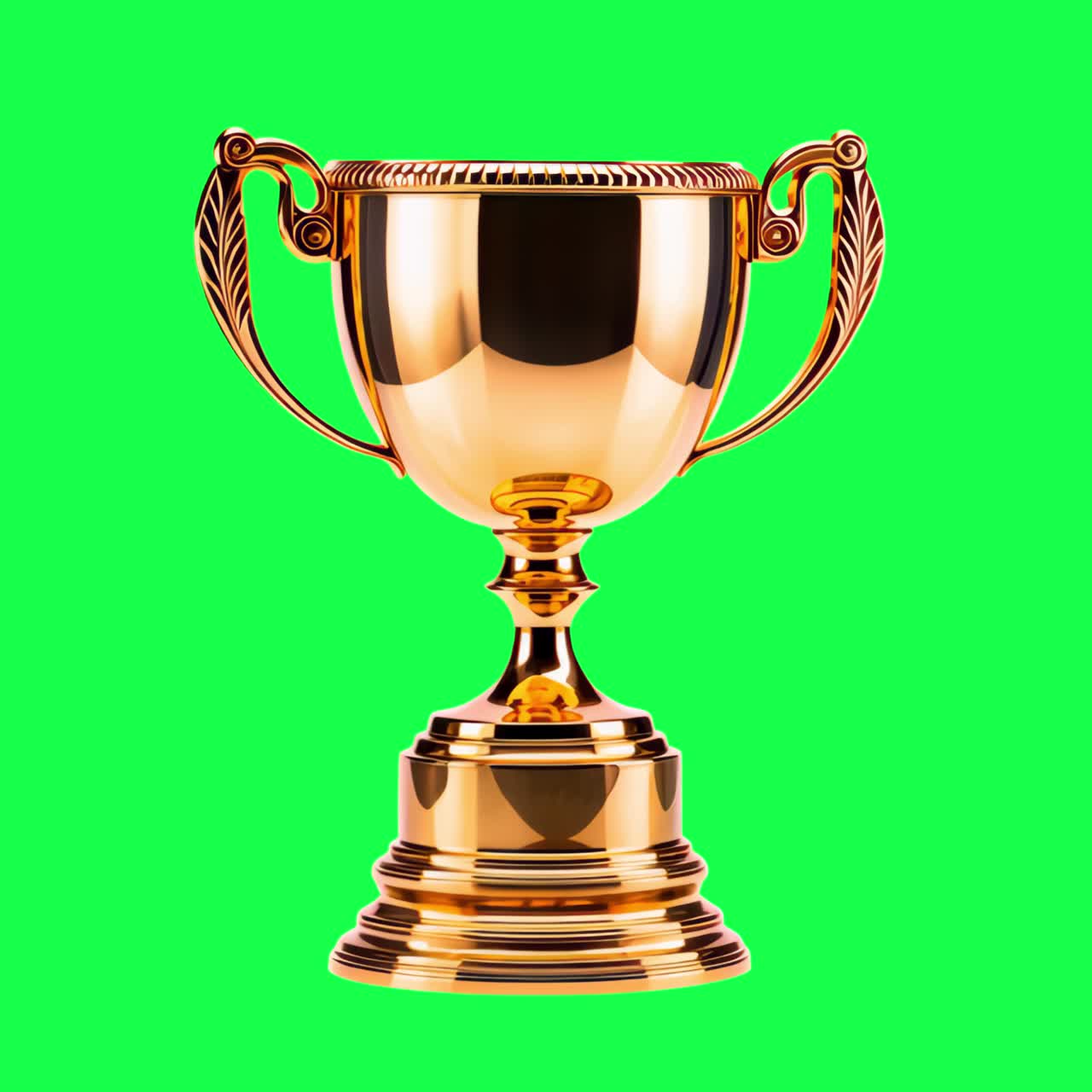 Animazione di trofeo d'oro, video 4K trasparente, green screen.