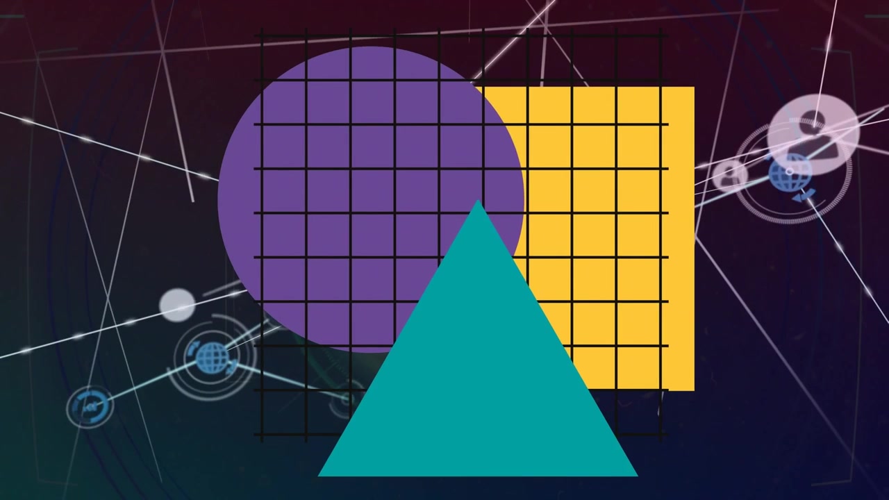 Animation of connections over shapes and black background