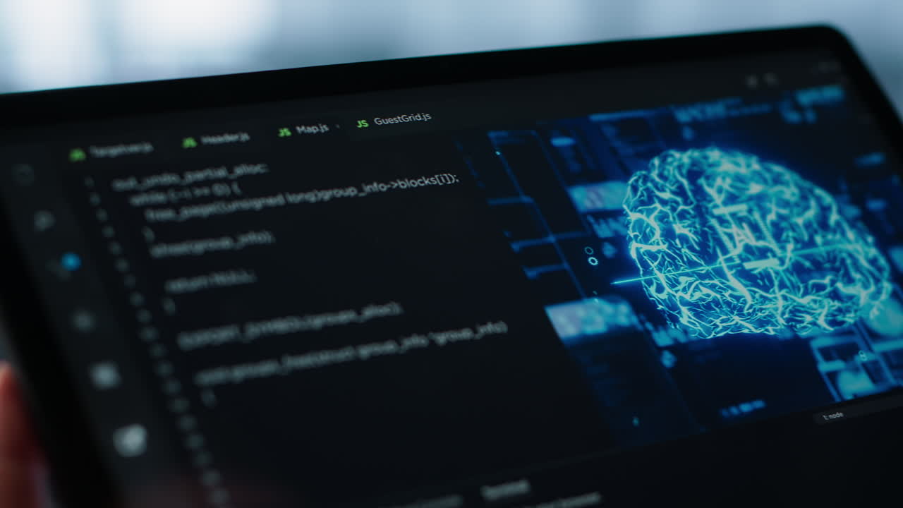 データセンターのテクニシャンがタブレットで人工知能を使用しています