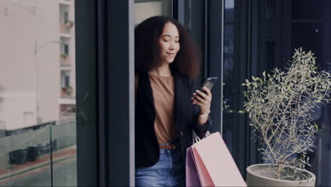 phone, shopping and finance with a woman customer