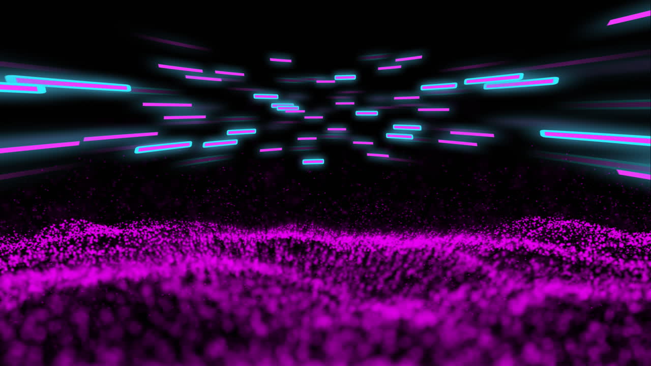 Animation of glowing light trails of data transfer moving on black background