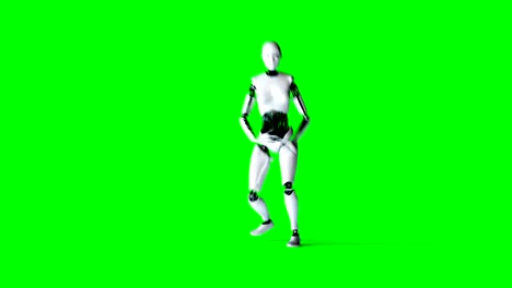 futuristic humanoid female robot is dancing . realistic motion and reflections. 4k green screen footage.