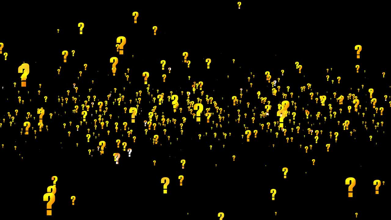el signo de pregunta dorado. el fondo abstracto de las partículas voladoras. el video de bucle.