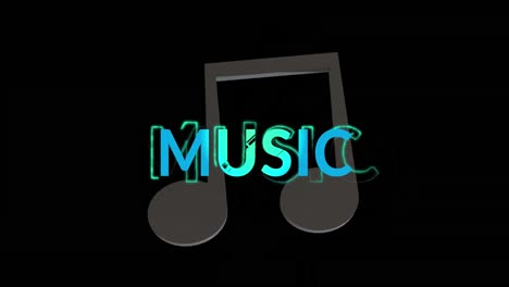Animation-of-music-text-and-note-moving-on-black-background