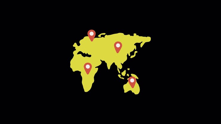 Animated World Map with Red Location Pins Appearing
