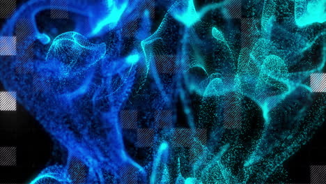 Animation of blue spots over data processing on black background